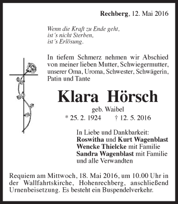 Traueranzeige von Klara Hörsch von Gmünder Tagespost