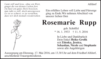 Traueranzeige von Rosemarie Rupp von Schwäbische Post