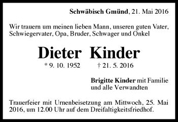 Traueranzeige von Dieter Kinder