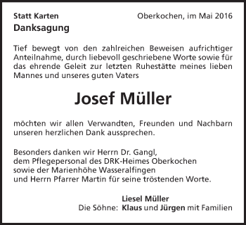 Traueranzeige von Josef Müller von Schwäbische Post