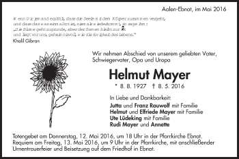 Traueranzeige von Helmut Mayer von Schwäbische Post
