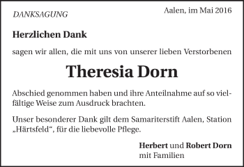 Traueranzeige von Theresia Dorn von Schwäbische Post