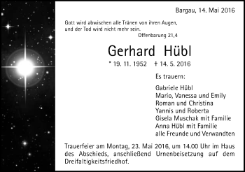 Traueranzeige von Gerhard Hübl