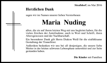 Traueranzeige von Maria Nuding von Gmünder Tagespost