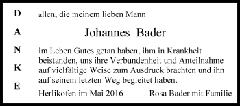 Traueranzeige von Johannes Bader von Gmünder Tagespost