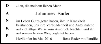 Traueranzeige von Johannes Bader