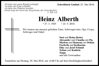 Traueranzeige von Heinz Alberth