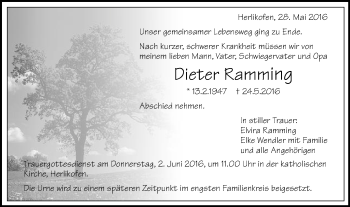 Traueranzeige von Dieter Ramming von Gmünder Tagespost