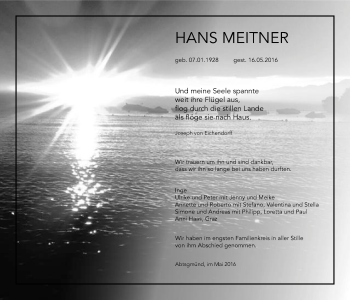 Traueranzeige von Hans Meitner von Schwäbische Post