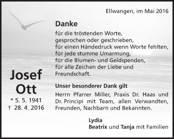 Traueranzeige von Josef Ott von Schwäbische Post