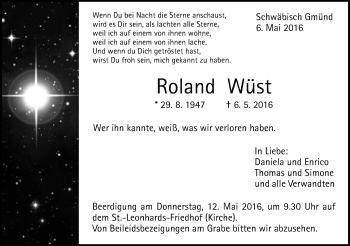 Traueranzeige von Roland Wüst von Gmünder Tagespost