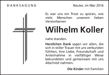 Traueranzeige von Wilhelm Koller von Schwäbische Post
