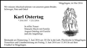 Traueranzeige von Karl Ostertag von Gmünder Tagespost