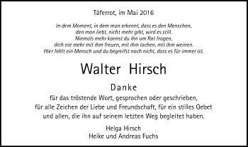 Traueranzeige von Walter Hirsch von Gmünder Tagespost