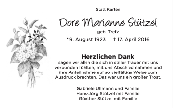 Traueranzeige von Dore Marianne Stützel von Schwäbische Post