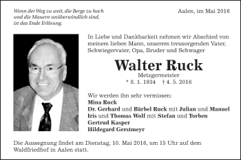 Traueranzeige von Walter Ruck von Schwäbische Post