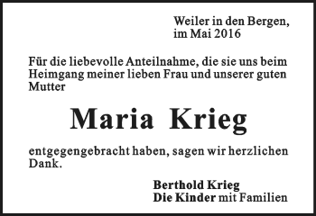 Traueranzeige von Martha Krieg von Gmünder Tagespost