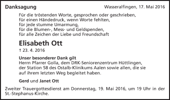 Traueranzeige von Elisabeth Ott von Schwäbische Post