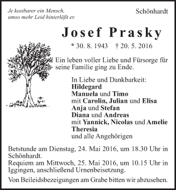 Traueranzeige von Josef Prasky von Gmünder Tagespost