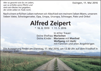 Traueranzeige von Alfred Zeipert von Schwäbische Post