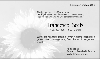 Traueranzeige von Francesco Scelsi von Gmünder Tagespost