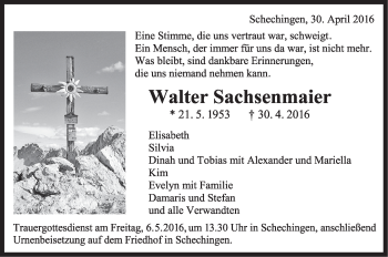 Traueranzeige von Walter Sachsenmaier von Gmünder Tagespost