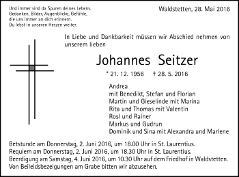 Traueranzeige von Johannes Seitzer