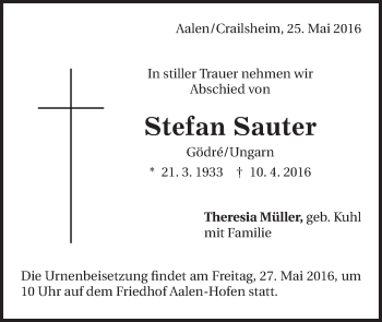 Traueranzeige von Stefan Sauter von Schwäbische Post