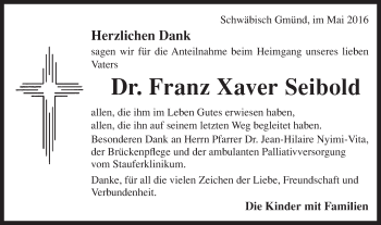 Traueranzeige von Franz Xaver Seibold