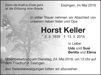 Traueranzeige von Horst Keller von Schwäbische Post