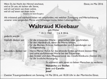 Traueranzeige von Waltraud Kleebaur von Schwäbische Post
