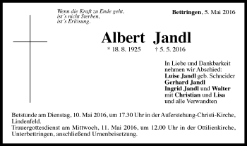 Traueranzeige von Albert Jandl