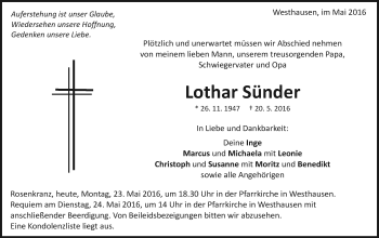 Traueranzeige von Lothar Sünder von Schwäbische Post