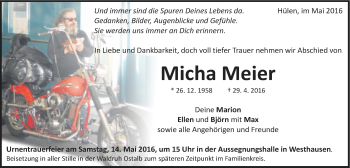 Traueranzeige von Micha Meier von Schwäbische Post