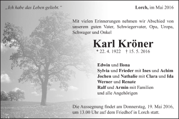 Traueranzeige von Karl Kröner von Gmünder Tagespost