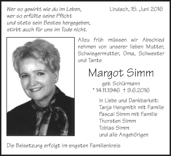 Traueranzeige von Margot Simm von Gmünder Tagespost