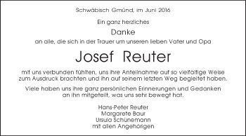 Traueranzeige von Josef Reuter von Gmünder Tagespost