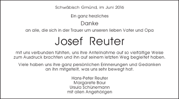 Traueranzeige von Josef Reuter