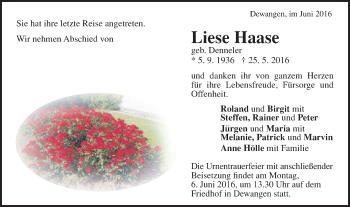 Traueranzeige von Liese Haase von Schwäbische Post