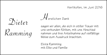 Traueranzeige von Dieter Ramming von Gmünder Tagespost