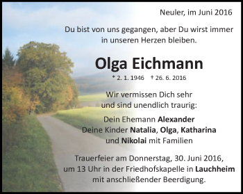 Traueranzeige von Olga Eichmann von Schwäbische Post