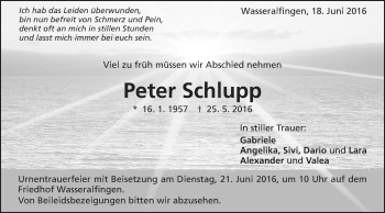 Traueranzeige von Peter Schlupp von Schwäbische Post