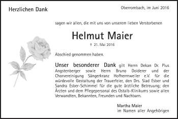 Traueranzeige von Helmut Maier von Schwäbische Post