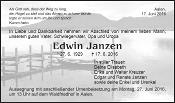 Traueranzeige von Edwin Janzen von Schwäbische Post
