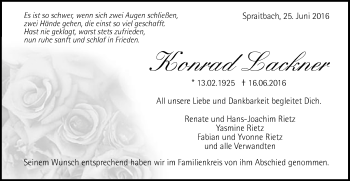 Traueranzeige von Konrad Lackner von Gmünder Tagespost