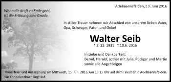Traueranzeige von Walter Seib von Schwäbische Post