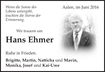 Traueranzeige von Hans Ehmer von Schwäbische Post