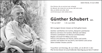 Traueranzeige von Günther Schubert von Schwäbische Post