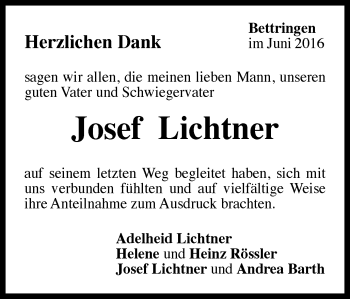 Traueranzeige von Josef Lichtner