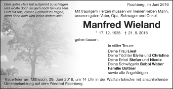 Traueranzeige von Manfred Wieland von Schwäbische Post